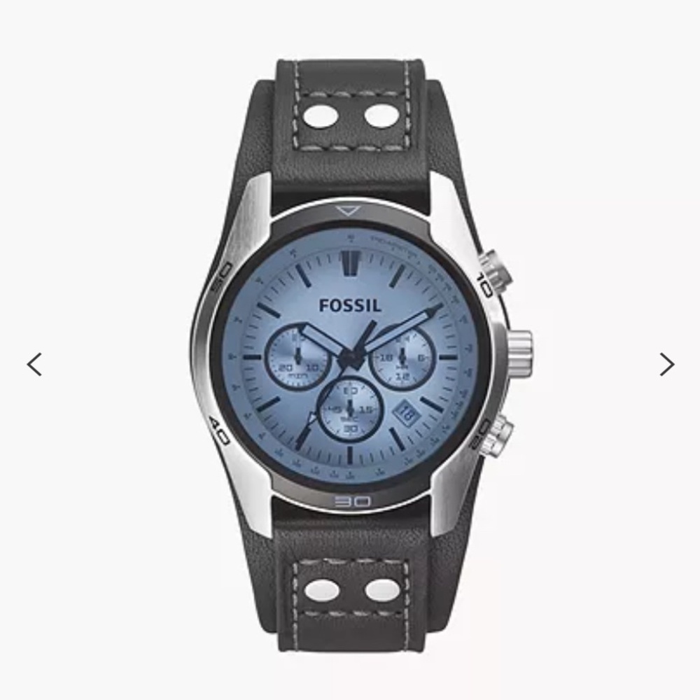 Fossil Coachman men’s black leather s/s watch. CH2564